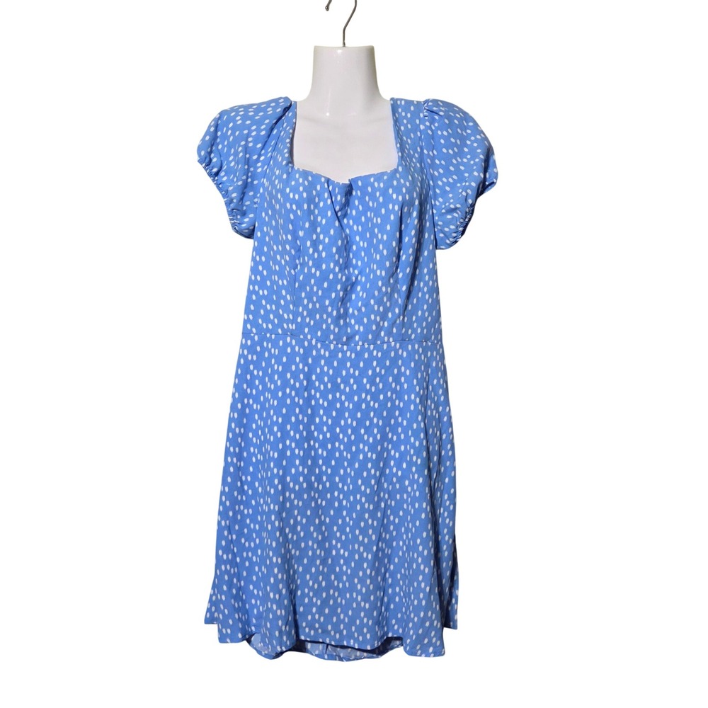 Lily Rose Blue Puff Sleeve Cutout Midi Dress Sz CottageCore Garden Party Flowy - Picture 3 of 7